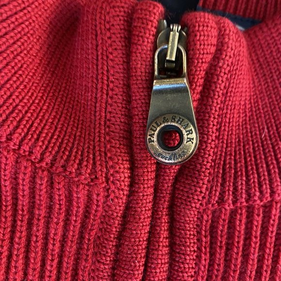 PAUL & SHARK Knit Jacket Mens XL Lined Coat Wool Heavyweight Red *snag - Picture 6 of 9